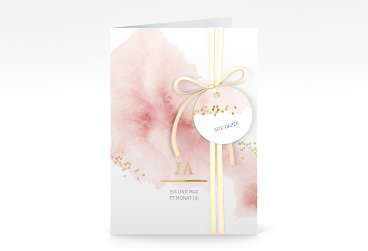 Einladungskarte Hochzeit Pastell A6 Klappkarte hoch gold