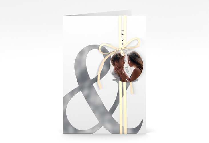 Einladungskarte Hochzeit And A6 Klappkarte hoch silber