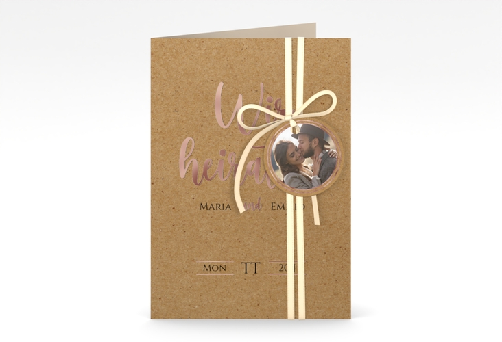 Einladungskarte Hochzeit Noble A6 Klappkarte hoch rosegold mit elegantem Schriftzug