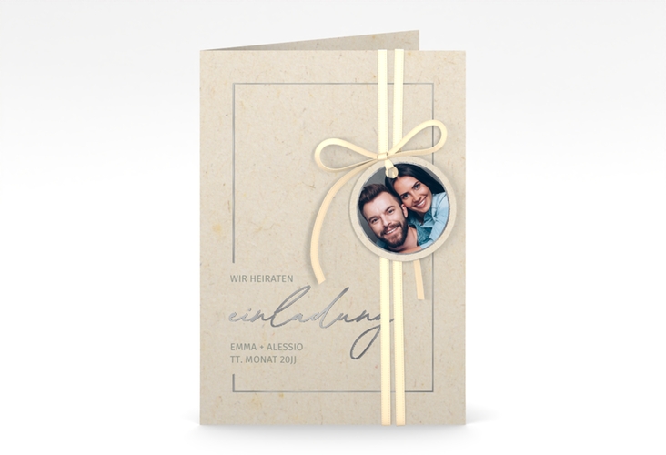 Einladungskarte Hochzeit Simple Line A6 Klappkarte hoch silber