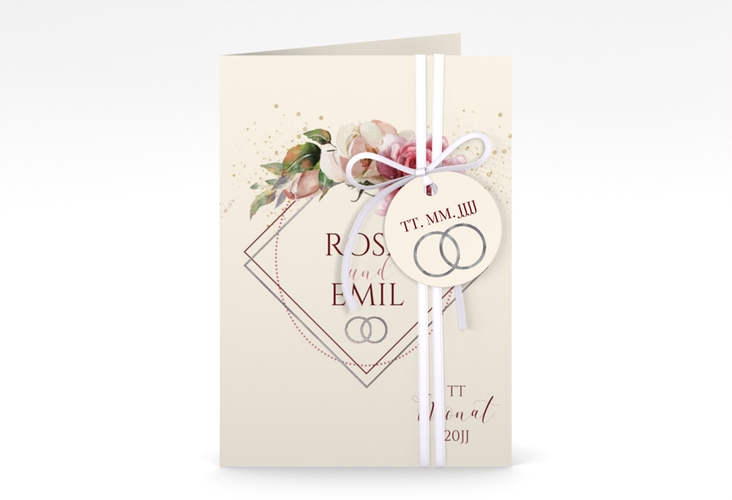 Einladungskarte Hochzeit Rosenbogen A6 Klappkarte hoch silber