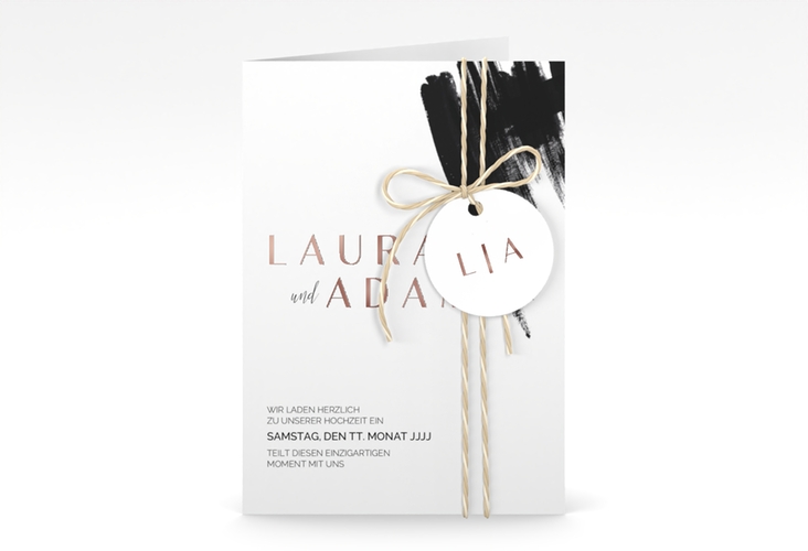 Einladungskarte Hochzeit Brush A6 Klappkarte hoch rosegold