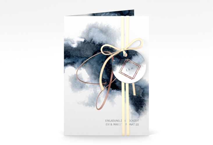 Einladungskarte Hochzeit Aquarellic A6 Klappkarte hoch rosegold