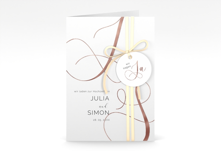 Hochzeitseinladung Eheschließung A6 Klappkarte hoch rosegold mit Gräsern und Trockenblumen für Boho-Hochzeit