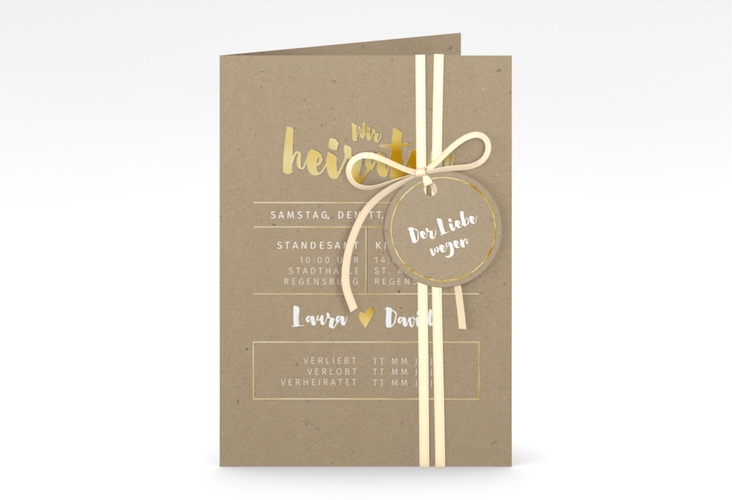 Einladungskarte Hochzeit Letterbox A6 Klappkarte hoch gold