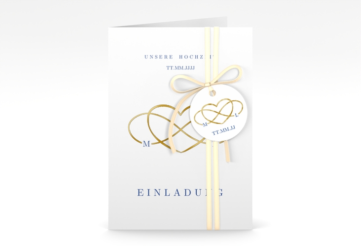 Einladungskarte Hochzeit Infinity A6 Klappkarte hoch gold