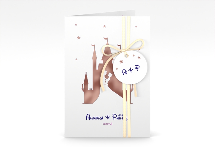 Einladungskarte Hochzeit Castle A6 Klappkarte hoch rosegold