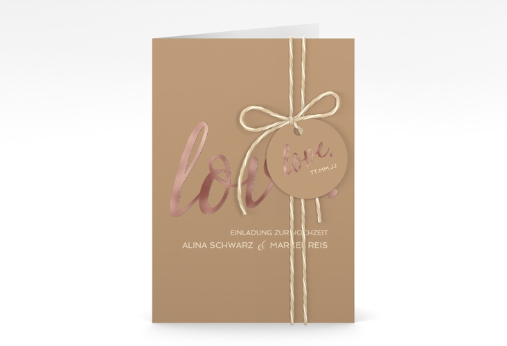Einladungskarte Hochzeit Glam A6 Klappkarte hoch rosegold