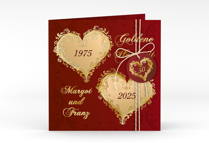 Hochzeitseinladung Goldene Hochzeit quadr. Klappkarte rot gold