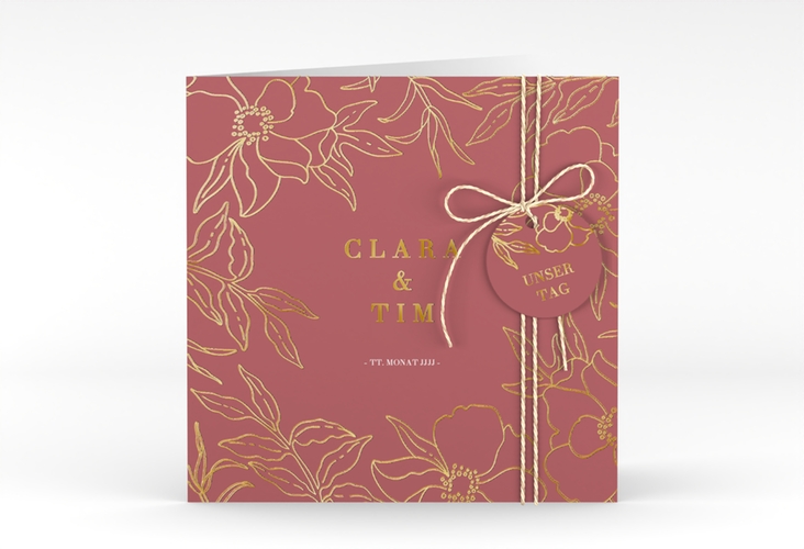 Hochzeitseinladung Contour quadr. Klappkarte rot gold