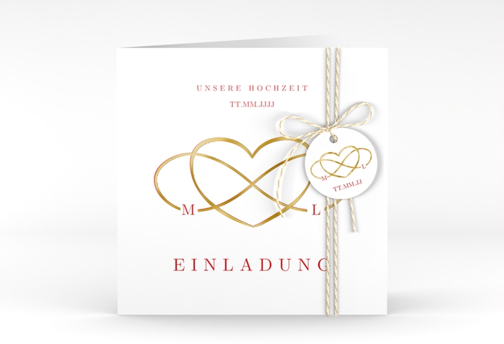 Hochzeitseinladung Infinity quadr. Klappkarte rot gold