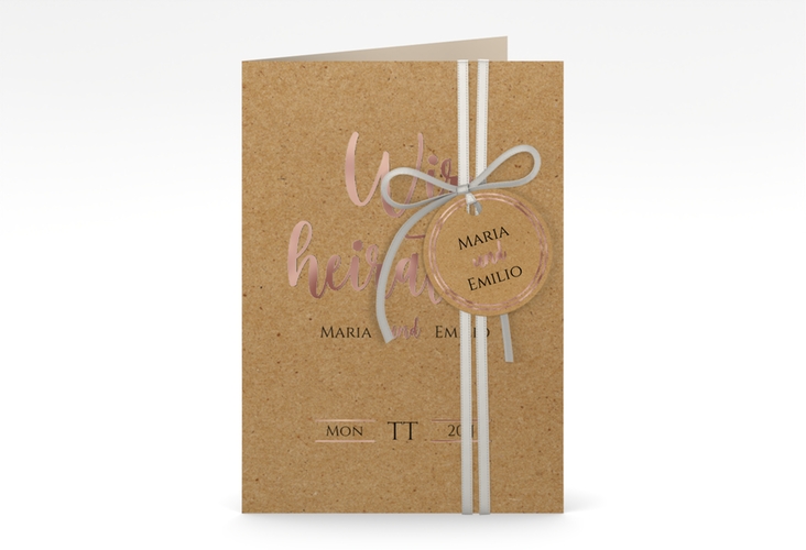 Einladungskarte Hochzeit Noble A6 Klappkarte hoch rosegold mit elegantem Schriftzug