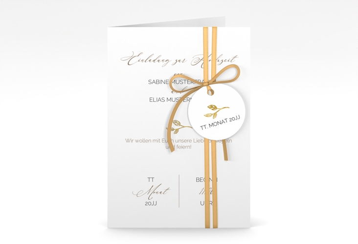 Einladungskarte Hochzeit Plain A6 Klappkarte hoch gold