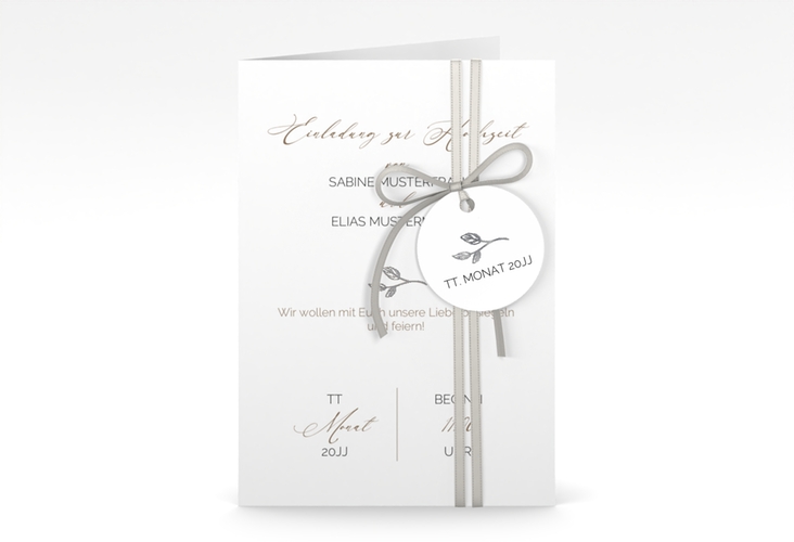 Einladungskarte Hochzeit Plain A6 Klappkarte hoch silber