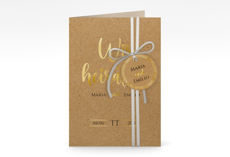 Einladungskarte Hochzeit Noble A6 Klappkarte hoch gold mit elegantem Schriftzug
