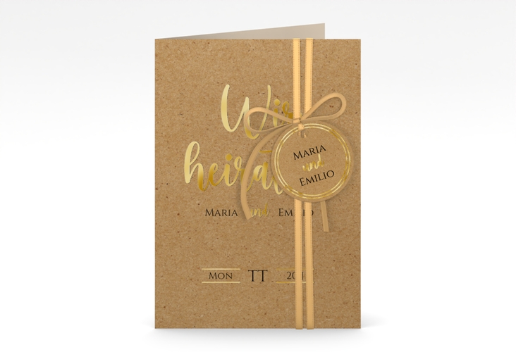 Einladungskarte Hochzeit Noble A6 Klappkarte hoch gold mit elegantem Schriftzug
