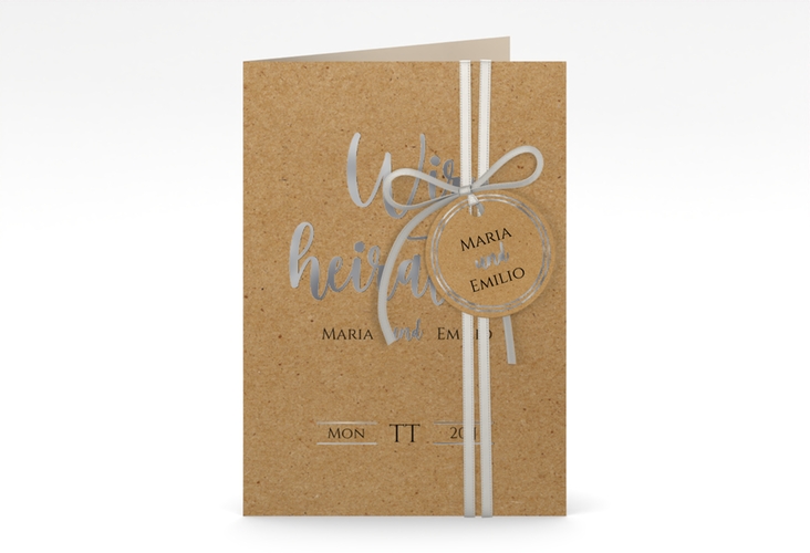 Einladungskarte Hochzeit Noble A6 Klappkarte hoch silber mit elegantem Schriftzug