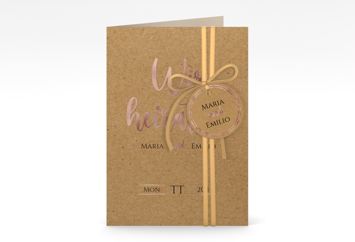 Einladungskarte Hochzeit Noble A6 Klappkarte hoch rosegold mit elegantem Schriftzug