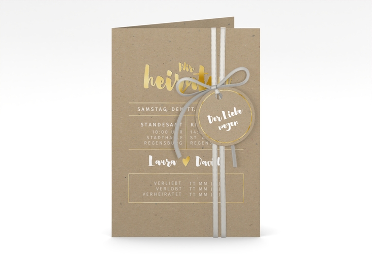 Einladungskarte Hochzeit Letterbox A6 Klappkarte hoch gold