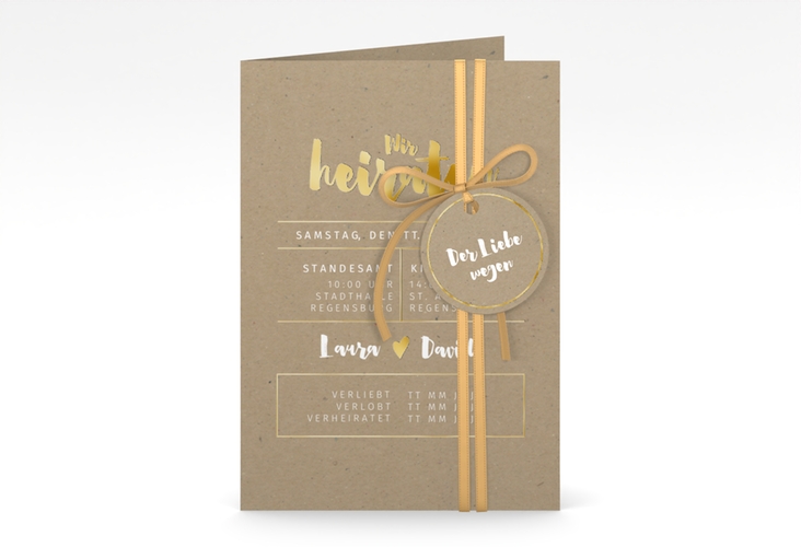 Einladungskarte Hochzeit Letterbox A6 Klappkarte hoch gold