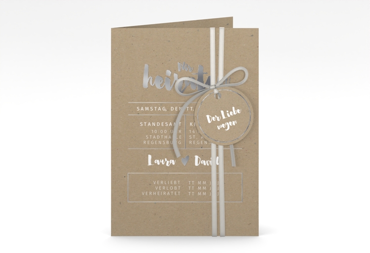 Einladungskarte Hochzeit Letterbox A6 Klappkarte hoch silber