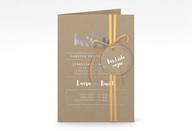 Einladungskarte Hochzeit Letterbox A6 Klappkarte hoch silber