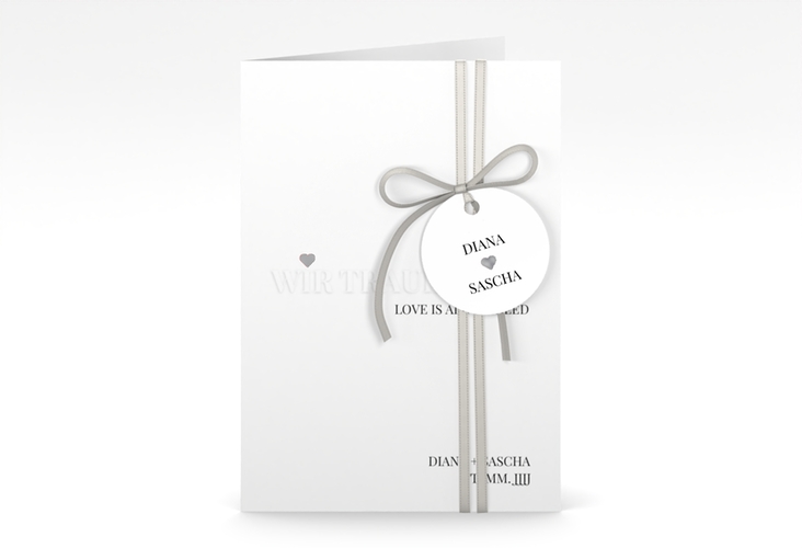 Einladungskarte Hochzeit Embossing A6 Klappkarte hoch silber
