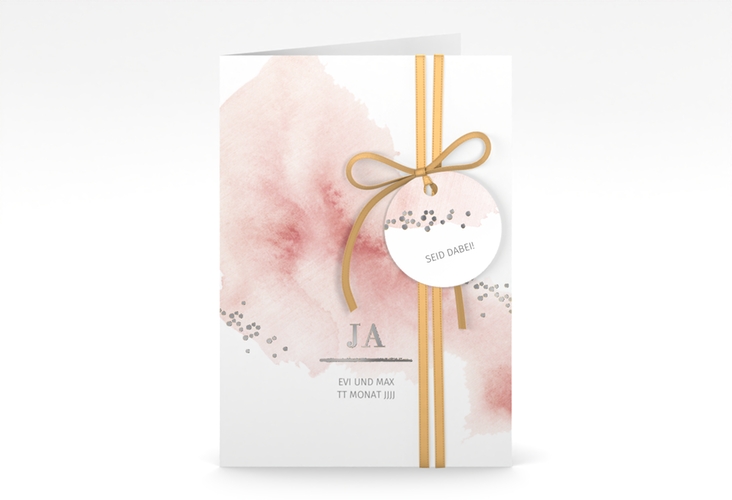 Einladungskarte Hochzeit Pastell A6 Klappkarte hoch silber
