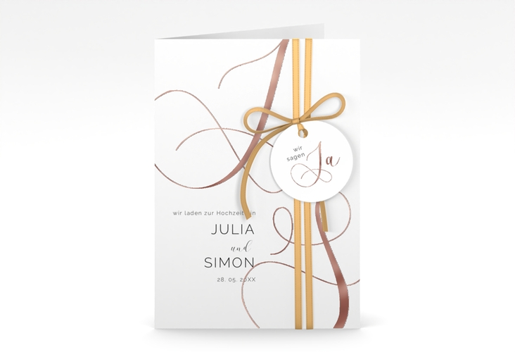 Hochzeitseinladung Eheschließung A6 Klappkarte hoch rosegold mit Gräsern und Trockenblumen für Boho-Hochzeit