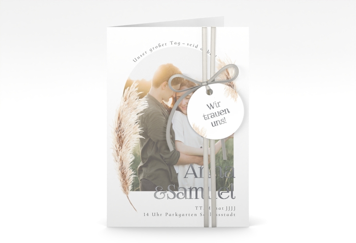 Einladungskarte Hochzeit Boholove A6 Klappkarte hoch silber