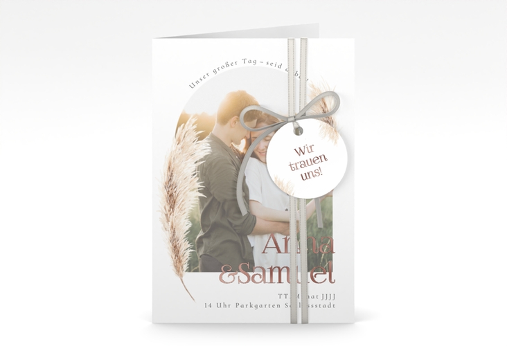 Einladungskarte Hochzeit Boholove A6 Klappkarte hoch rosegold