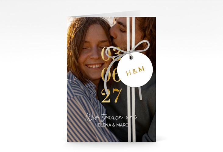 Einladung Hochzeit You and Me A6 Klappkarte hoch gold