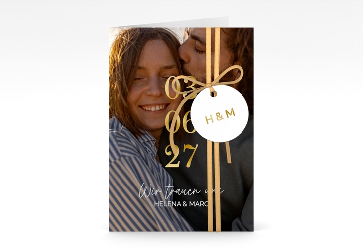 Einladung Hochzeit You and Me A6 Klappkarte hoch gold