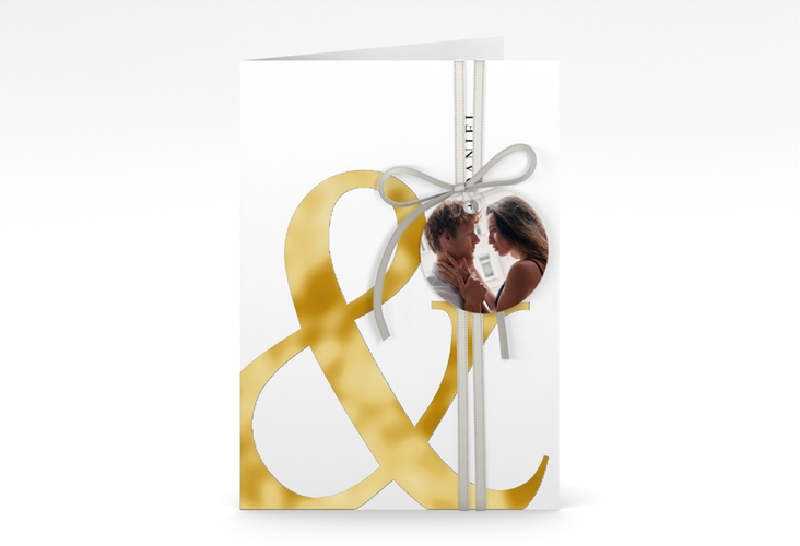 Einladungskarte Hochzeit And A6 Klappkarte hoch gold