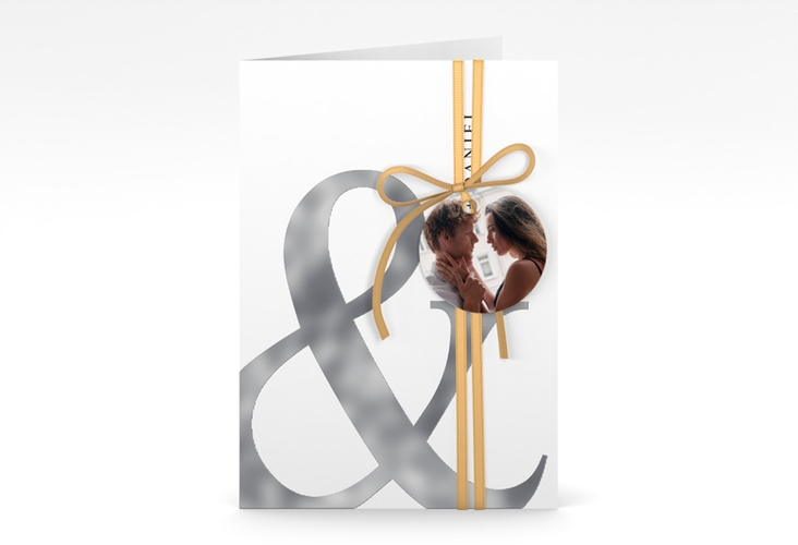 Einladungskarte Hochzeit And A6 Klappkarte hoch silber