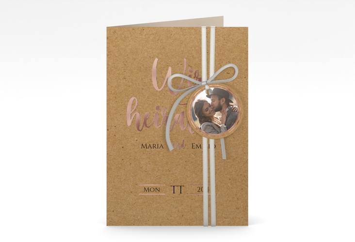 Einladungskarte Hochzeit Noble A6 Klappkarte hoch rosegold mit elegantem Schriftzug