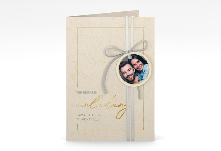 Einladungskarte Hochzeit Simple Line A6 Klappkarte hoch gold
