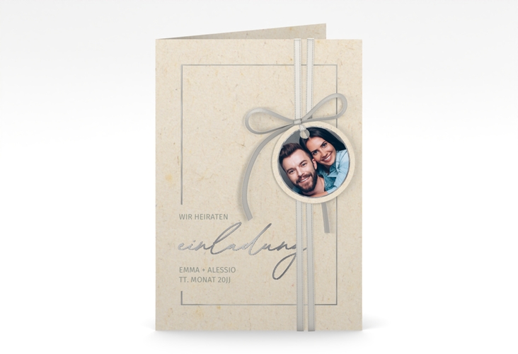 Einladungskarte Hochzeit Simple Line A6 Klappkarte hoch silber