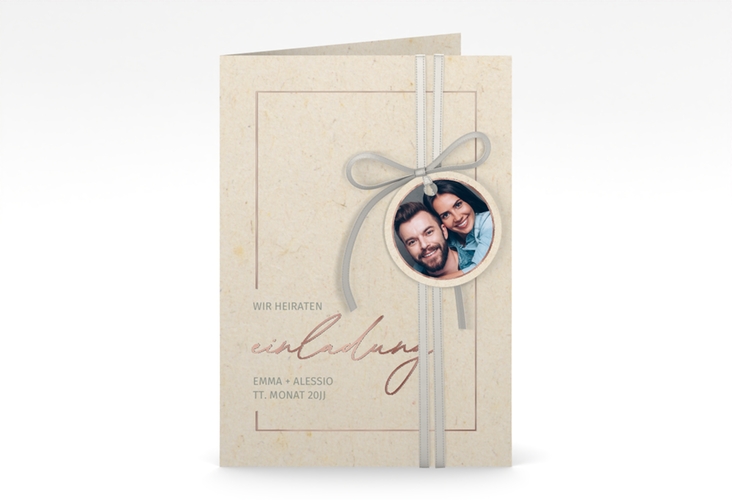 Einladungskarte Hochzeit Simple Line A6 Klappkarte hoch rosegold
