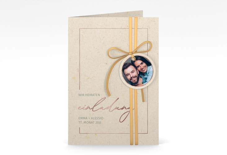 Einladungskarte Hochzeit Simple Line A6 Klappkarte hoch rosegold