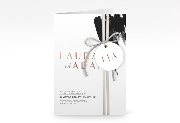 Einladungskarte Hochzeit Brush A6 Klappkarte hoch rosegold