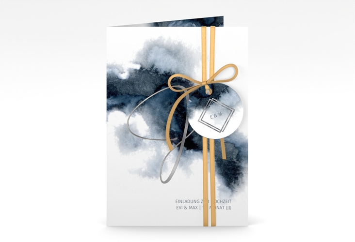 Einladungskarte Hochzeit Aquarellic A6 Klappkarte hoch silber