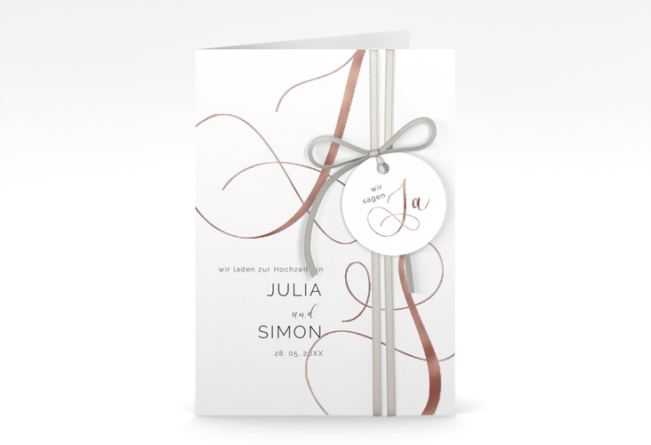 Hochzeitseinladung Eheschließung A6 Klappkarte hoch rosegold mit Gräsern und Trockenblumen für Boho-Hochzeit