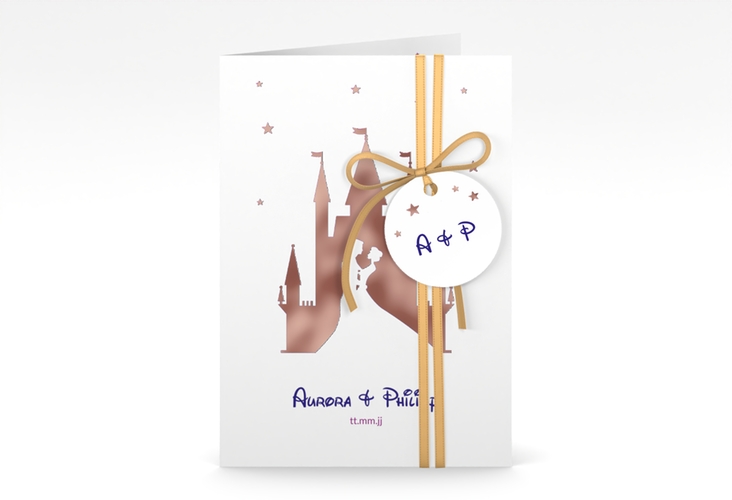 Einladungskarte Hochzeit Castle A6 Klappkarte hoch rosegold