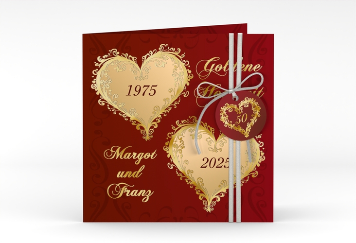 Hochzeitseinladung Goldene Hochzeit quadr. Klappkarte rot gold