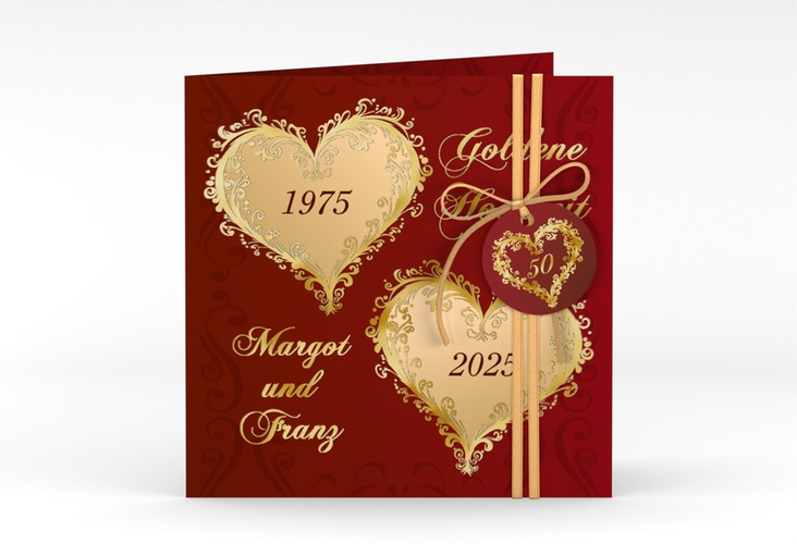 Hochzeitseinladung Goldene Hochzeit quadr. Klappkarte rot gold