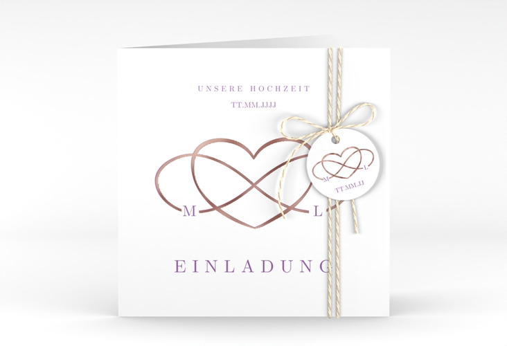 Hochzeitseinladung Infinity quadr. Klappkarte lila rosegold