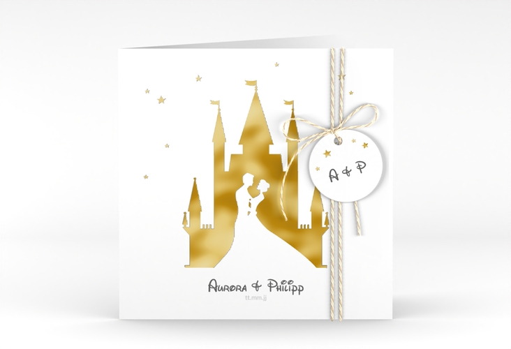 Hochzeitseinladung Castle quadr. Klappkarte grau gold