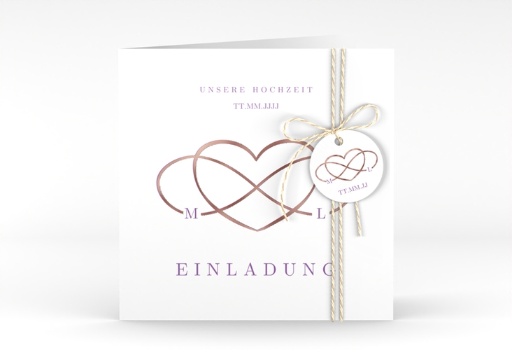 Hochzeitseinladung Infinity quadr. Klappkarte lila rosegold