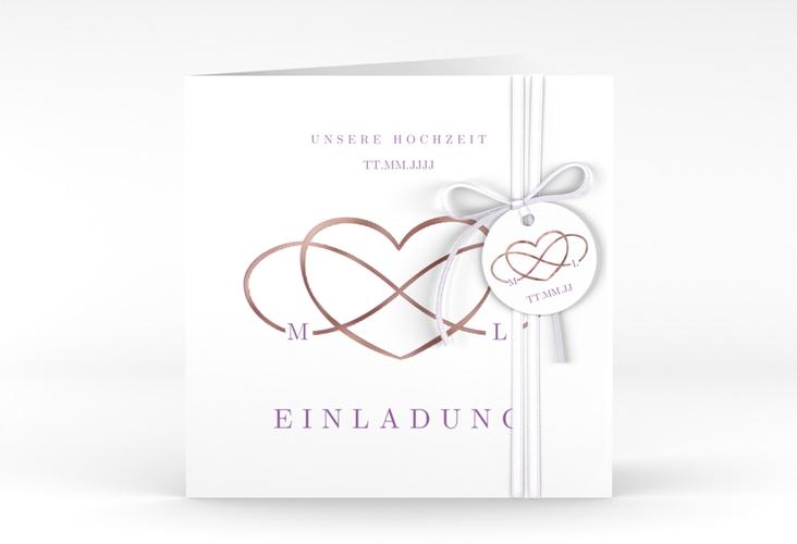 Hochzeitseinladung Infinity quadr. Klappkarte lila rosegold
